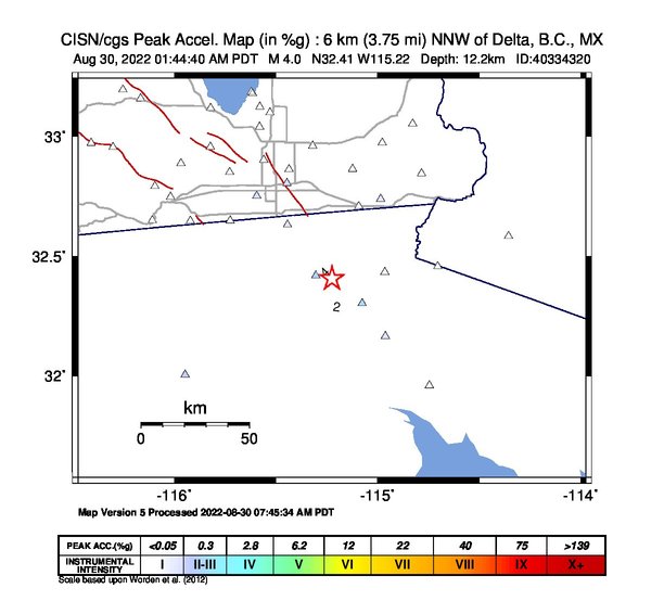 CISN/cgs ShakeMap: Peak Ground Acceleration