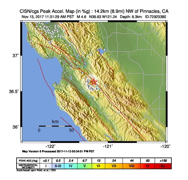 CISN/cgs ShakeMap: Peak Ground Acceleration